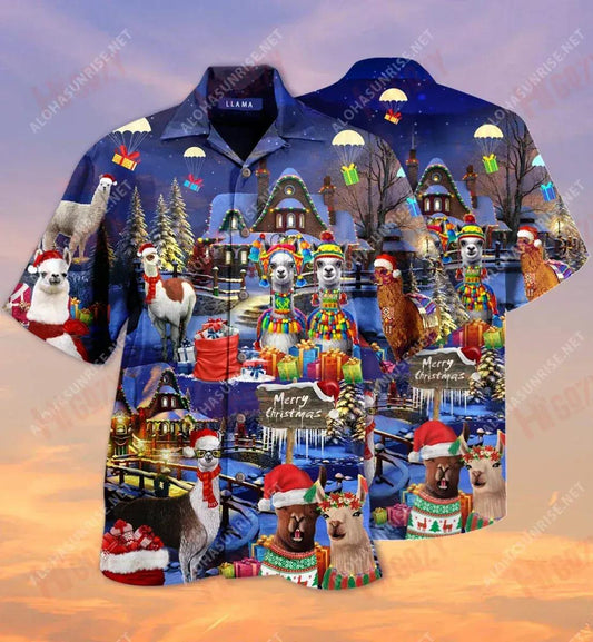 Fa La La Llama Nollaig Shona Gearr Léinte Haváís Samhradh Aloha Shirt Léinte Crazy Haváíais Patrún Léine Haváíais, Bronntanas Léine Haváís, Bronntanas Nollag
