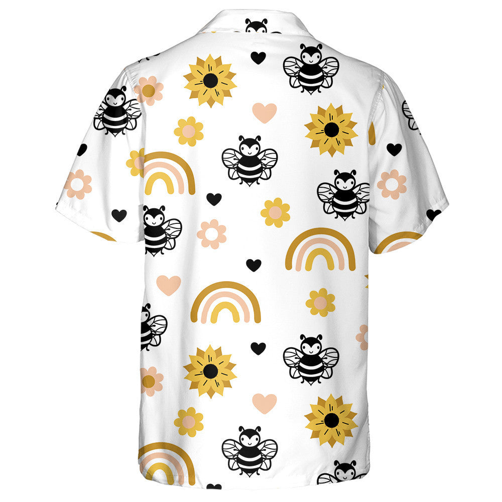 Funny Bees Sunflowers And Rainbows Pattern Hawaiian Shirt,Hawaiian Shirt Gift, Christmas Gift