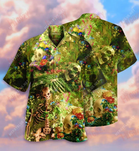 Skull bláth cnámharlach Léine Gearr muinchille Gearr Laethanta Saoire Léinte T Haváíacha Léinte Craicne Haváís Léinte haváíais do Mhná, Bronntanas Léine Haváís, Bronntanas Nollag