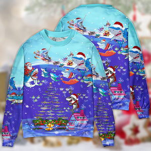 Christmas Santa Shark Sits On Rockets And Brings Gifts To Ocean Ugly Christmas Sweater, Christmas Gift, Gift Christmas 2024