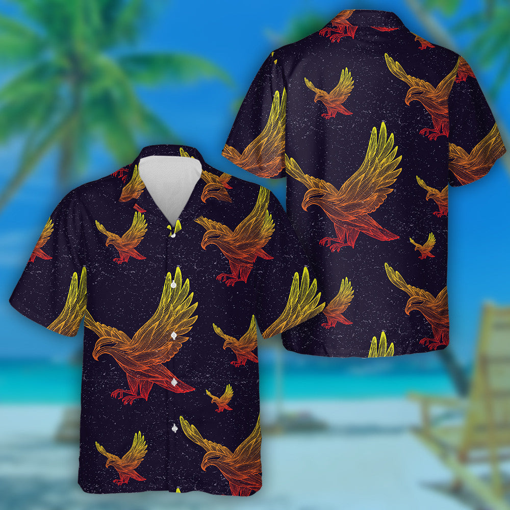 Beautiful Eagles Flying On Galaxy Background Hawaiian Shirt, Hawaiian For Gift