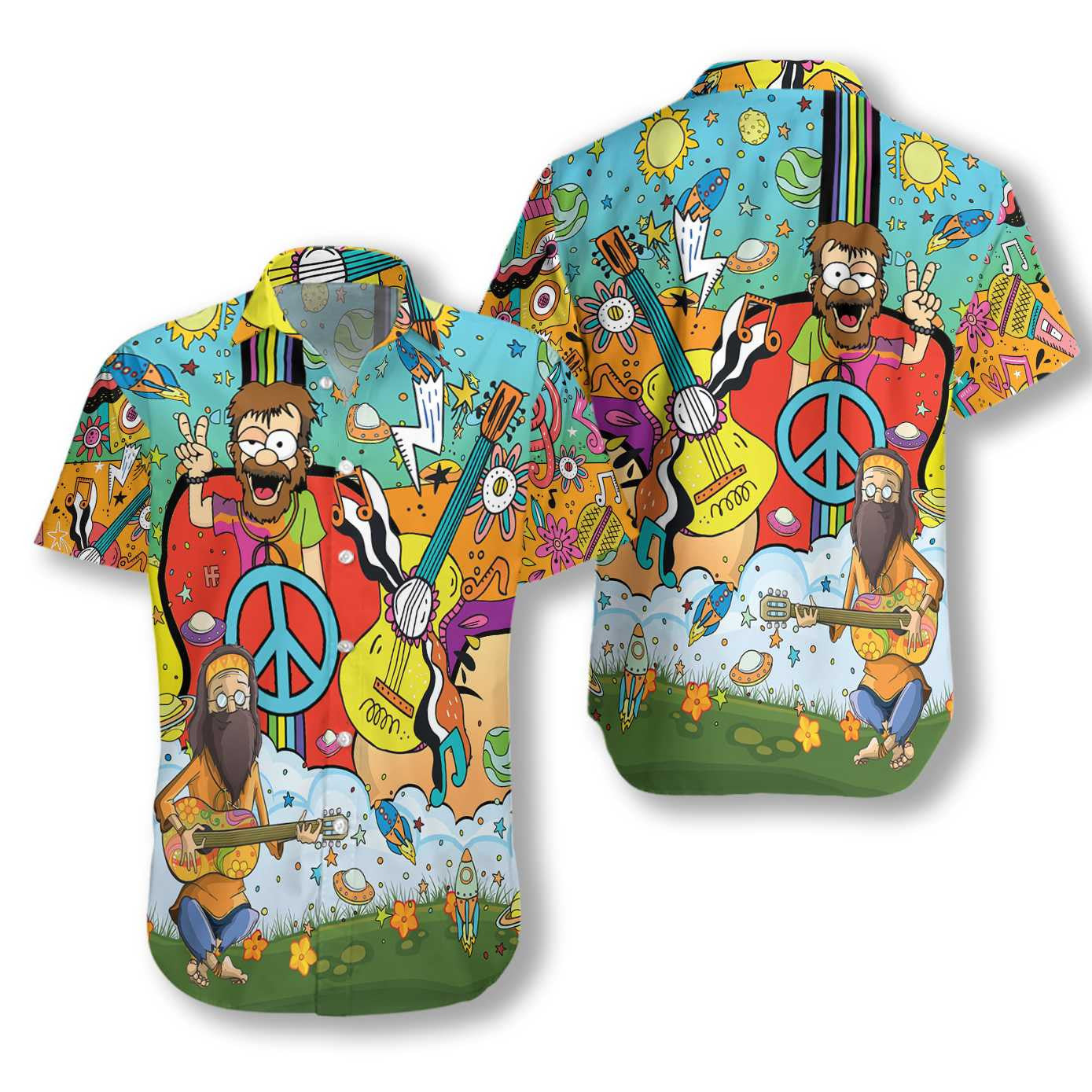 What Is Hippie Funny Guitar Pattern Hawaiian Shirt, Hwaiian For Gift