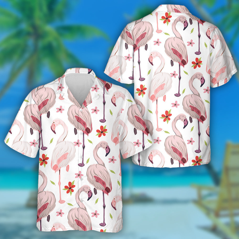Beautiful Light Pink Flamingo With Small Flowers Hawaiian Shirt, Hawaiian Shirt Gift, Christmas Gift