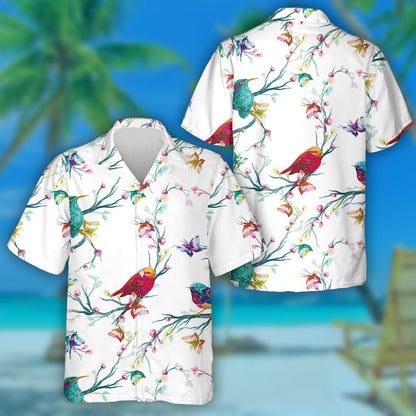 Colorful Beautiful Birds With Butterfly And Flower Hawaiian Shirt, Hawaiian Shirt Gift, Christmas Gift