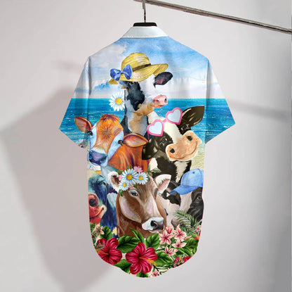 Cute Cow And Flower Lovely Design Hawaiian Shirt,,Hawaiian Shirt Gift, Christmas Gift