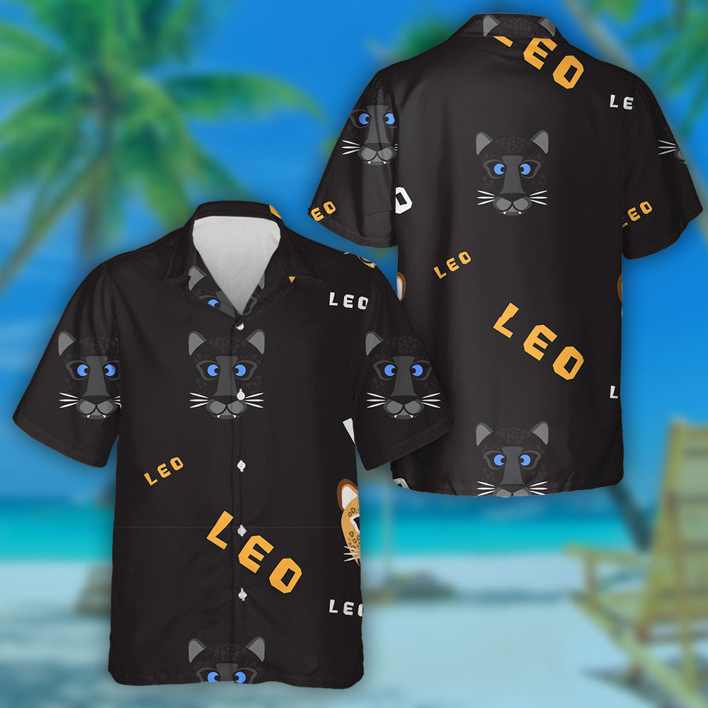 Modern Cartoon Leopard Face On Dark Background Hawaiian Shirt, Hawaiian Shirt Gift, Christmas Gift