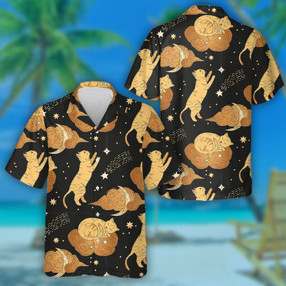 Celestial Cat Animal With Moon And Cloud Hawaiian Shirt, Hawaiian Shirt Gift, Christmas Gift