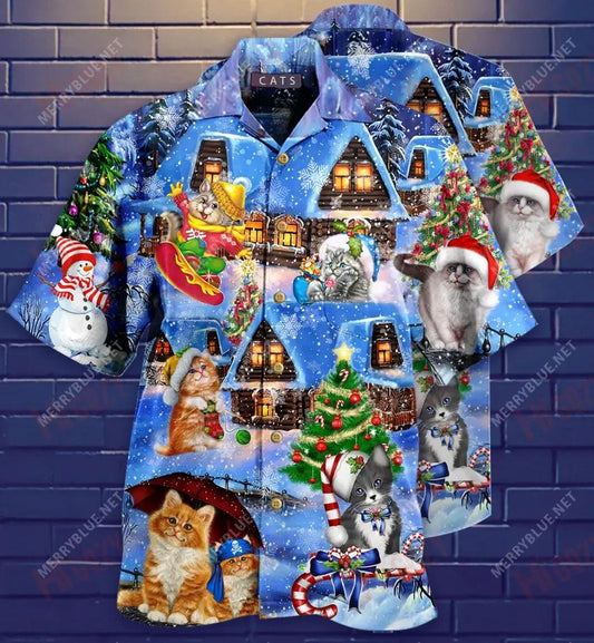 Cait Meow Meow Nollaig Shona Léine Haváise Gearr Muinchille Farraige Léinte Haváís Seanréalta Léinte Haváís do Mhná, Bronntanas Léine Haváís, Bronntanas Nollag