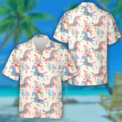 Beautiful Horse And Colourful Flowers Background Hawaiian Shirt, Hawaiian For Gift