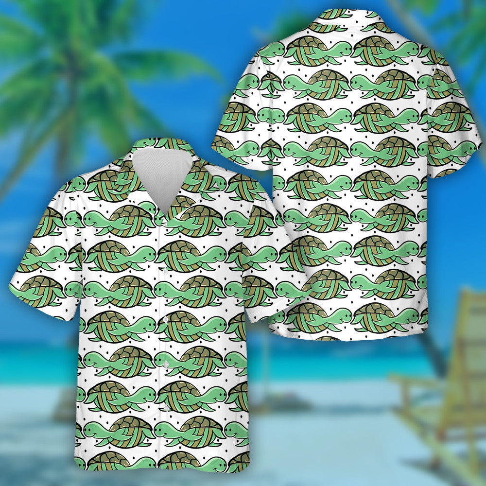 Happy Green Turtles On White Background Hawaiian Shirt, Hawaiian For Gift