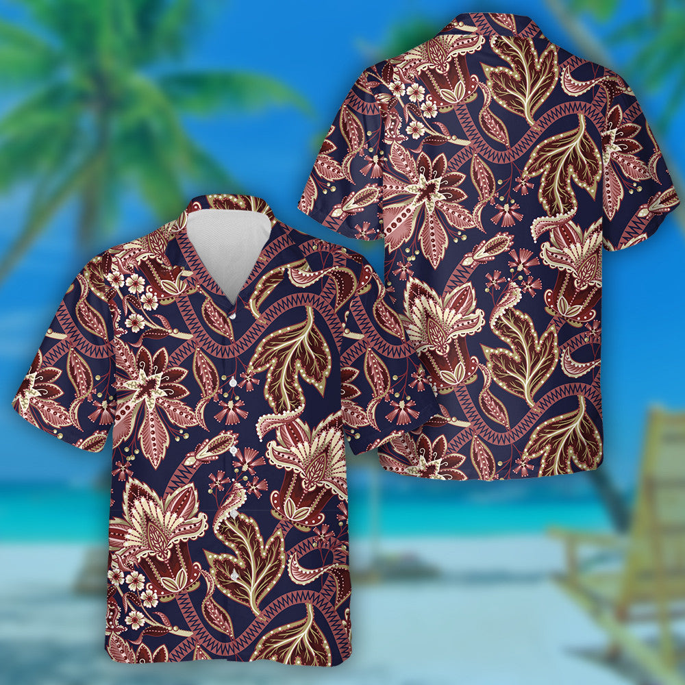 Patrún Eitneach le Ornáid Indiach Brainsí Bláthanna Iontach Léine Haváís, Bronntanas Léine Haváíais, Bronntanas Nollag