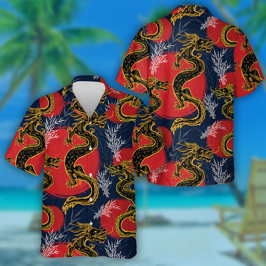 Chinese Asia Dragons And Red Sun Hawaiian Shirt, Hawaiian For Gift