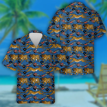 Wild African Animals Leopard And Tropical Plants Hawaiian Shirt, Hawaiian Shirt Gift, Christmas Gift