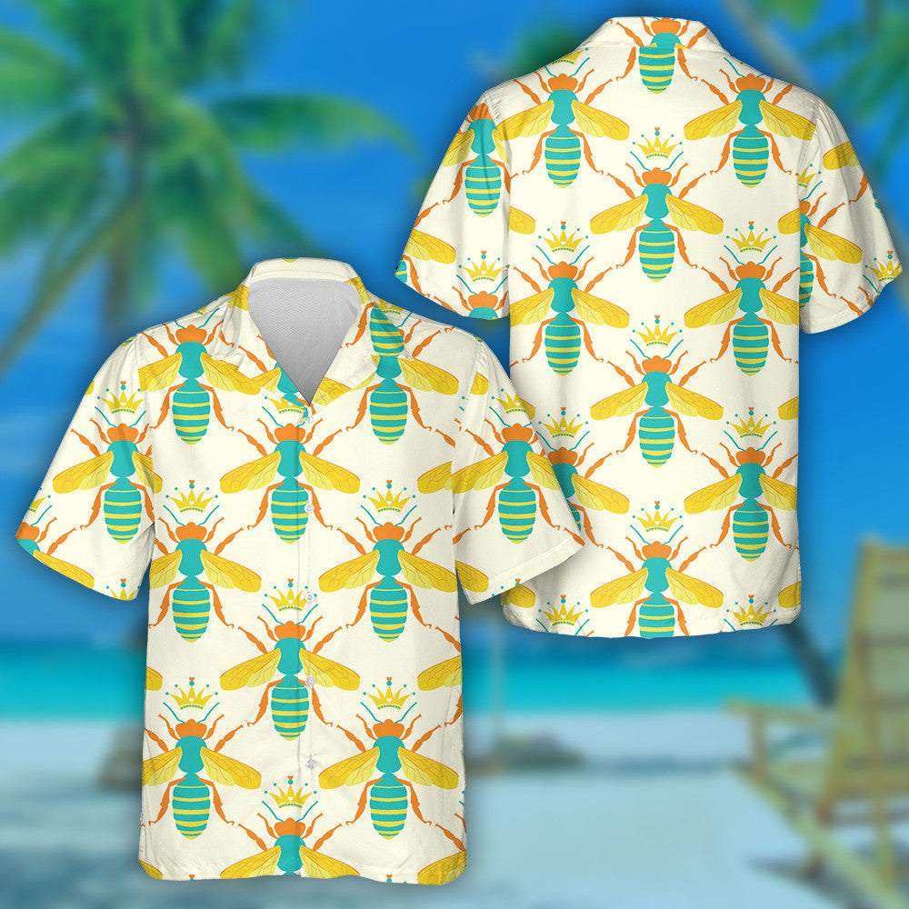 Honeycomb And Cute Hand Drawing King Bees Hawaiian Shirt, Hawaiian Shirt Gift, Christmas Gift
