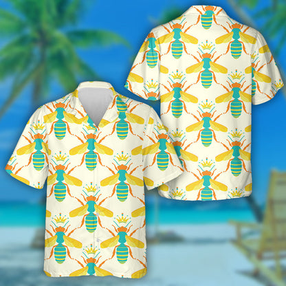 Honeycomb And Cute Hand Drawing King Bees Hawaiian Shirt, Hawaiian Shirt Gift, Christmas Gift