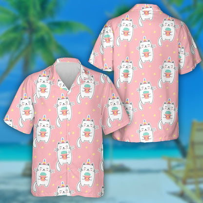 Sweet Cat Unicorn And Cup Of Coffee Hawaiian Shirt,Hawaiian Shirt Gift, Christmas Gift