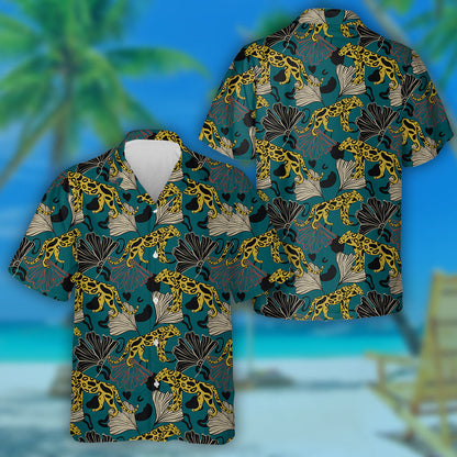 Tropical With Gold Leopard At East Style Hawaiian Shirt, Hawaiian Shirt Gift, Christmas Gift