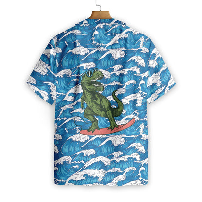Surfing T-Rex Dinosaur Beautiful Waves Pattern Hawaiian Shirt, Hawaiian Shirt Gift, Christmas Gift