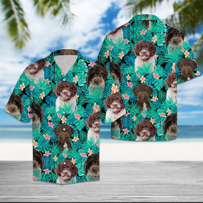 Lagotto Romagnolo With Tropical Leaves And Flowers Hawaiian Shirt, Hawaiian Shirt Gift, Christmas Gift