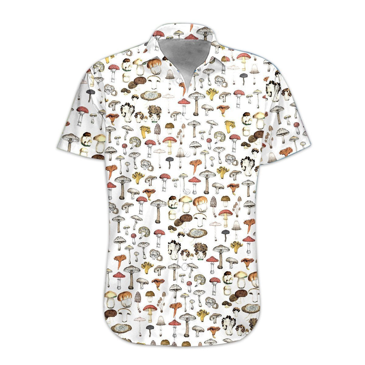 Mushroom On White Crazy Ornamental Hawaiian Shirt,Hawaiian Shirt Gift, Christmas Gift