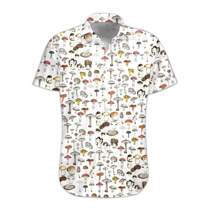 Mushroom On White Crazy Ornamental Hawaiian Shirt,Hawaiian Shirt Gift, Christmas Gift