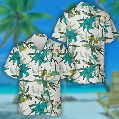 Brainsí Duilleoga Bláthanna Luibheolaíocha Dearadh Líníocht Láimhe Léine Haváís, Bronntanas Léine Haváís, Bronntanas Nollag