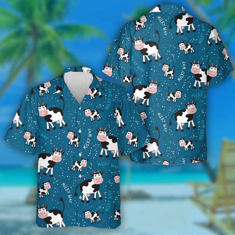 Cows Calves And The Starry Sky Hawaiian Shirt,Hawaiian Shirt Gift, Christmas Gift