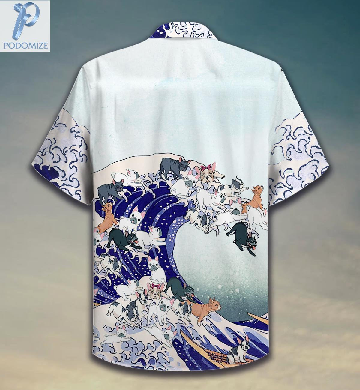 Bulldog na Fraince An Tonn Mhór As Patrún Madraí Léine Haváís, Bronntanas Léine Haváíais, Bronntanas Nollag