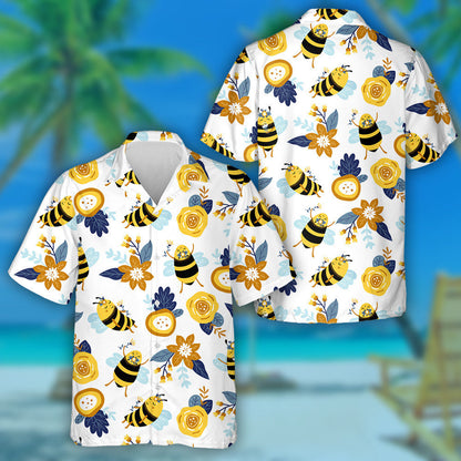 Hand Drawn With Bees And Flowers Hawaiian Shirt, Hawaiian For Gift