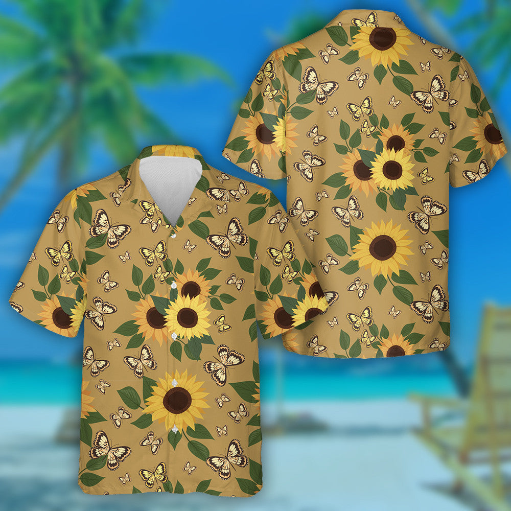 Pretty Theme Mystical Butterfly Sunflower And Leaves Hawaiian Shirt, Hawaiian Shirt Gift, Christmas Gift