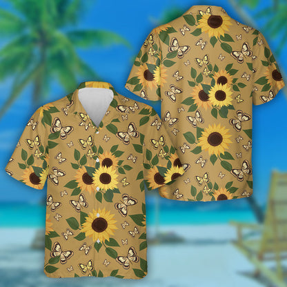 Pretty Theme Mystical Butterfly Sunflower And Leaves Hawaiian Shirt, Hawaiian Shirt Gift, Christmas Gift