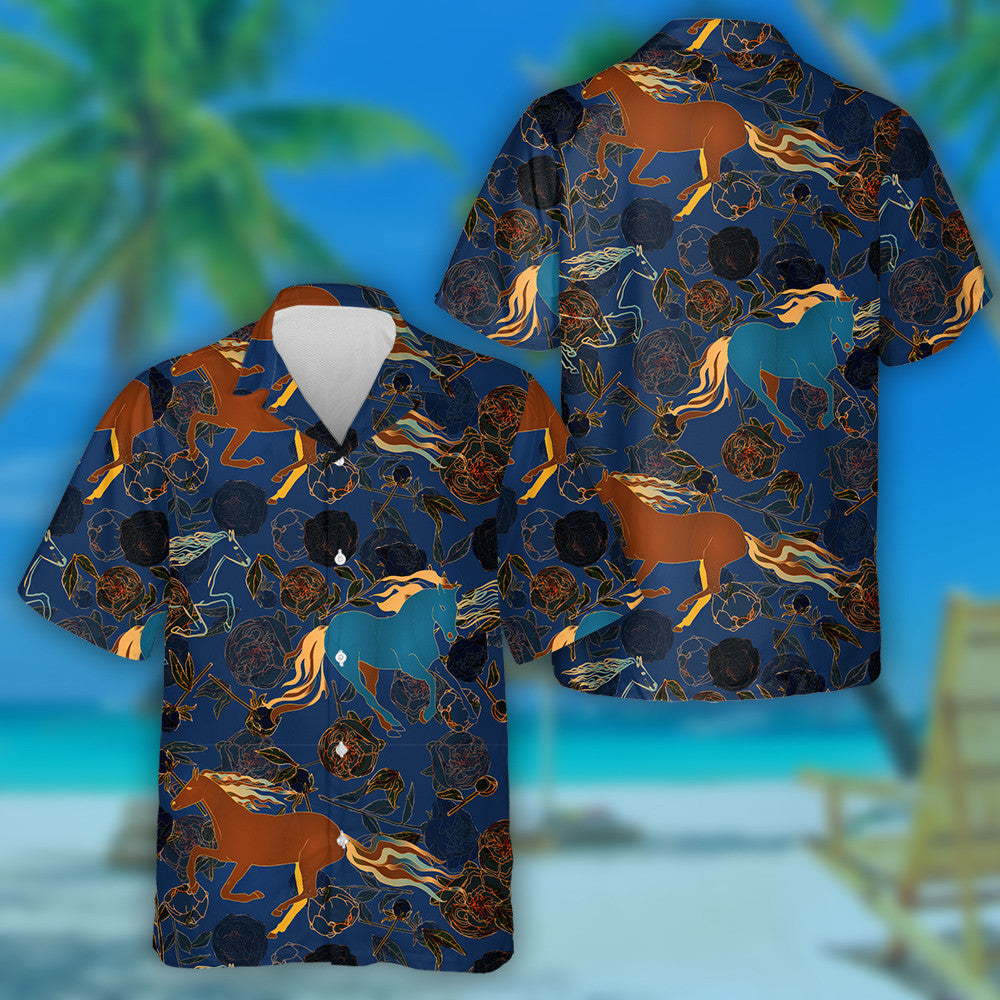 Brown Horses With Colored Manes And Tails Hawaiian Shirt, Hawaiian Shirt Gift, Christmas Gift