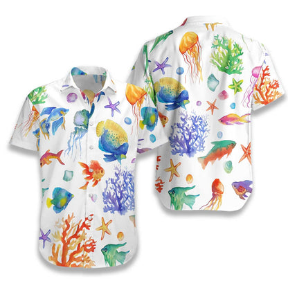 Under The Sea Watercolor Pattern Hawaiian Shirt, Hawaiian Shirt Gift, Christmas Gift