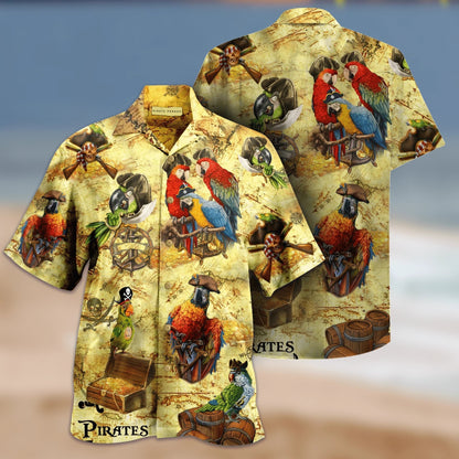 Cool Amazing Pirate Parrots Christmas Design Hawaiian Shirt, Hawaiian Shirt Gift, Christmas Gift