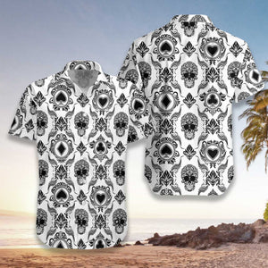 Black Casino And Black Skull Pattern Design Hawaiian Shirt, Hawaiian Shirt Gift, Christmas Gift