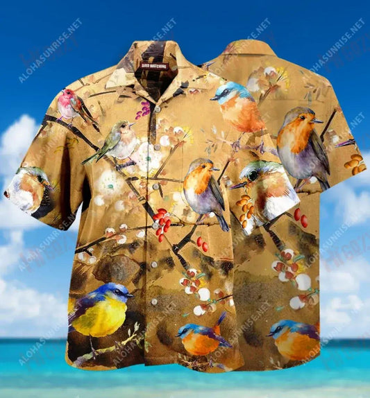 Robin Bird Léine Haváíais Unisex Muinchille Aigéin Léinte Haváís Saincheaptha Léinte haváíais d'Fhir, Bronntanas Léine Haváís, Bronntanas Nollag