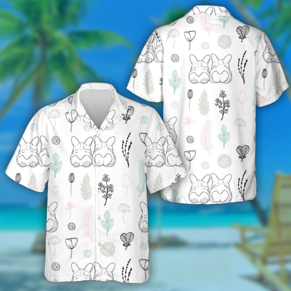 Cartoon Dogs And Flowers Isolated Background Hawaiian Shirt, Hawaiian For Gift