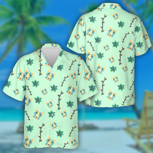 Wolf Flowers And Twigs On A Green Background Hawaiian Shirt, Hawaiian Shirt Gift, Christmas Gift