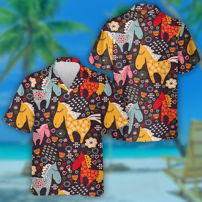 Cool Horse In The Cartoon Field Hawaiian Shirt,Hawaiian Shirt Gift, Christmas Gift