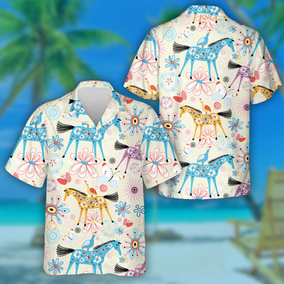 Colourful Cartoon Flower Texture With Horses Hawaiian Shirt,Hawaiian Shirt Gift, Christmas Gift