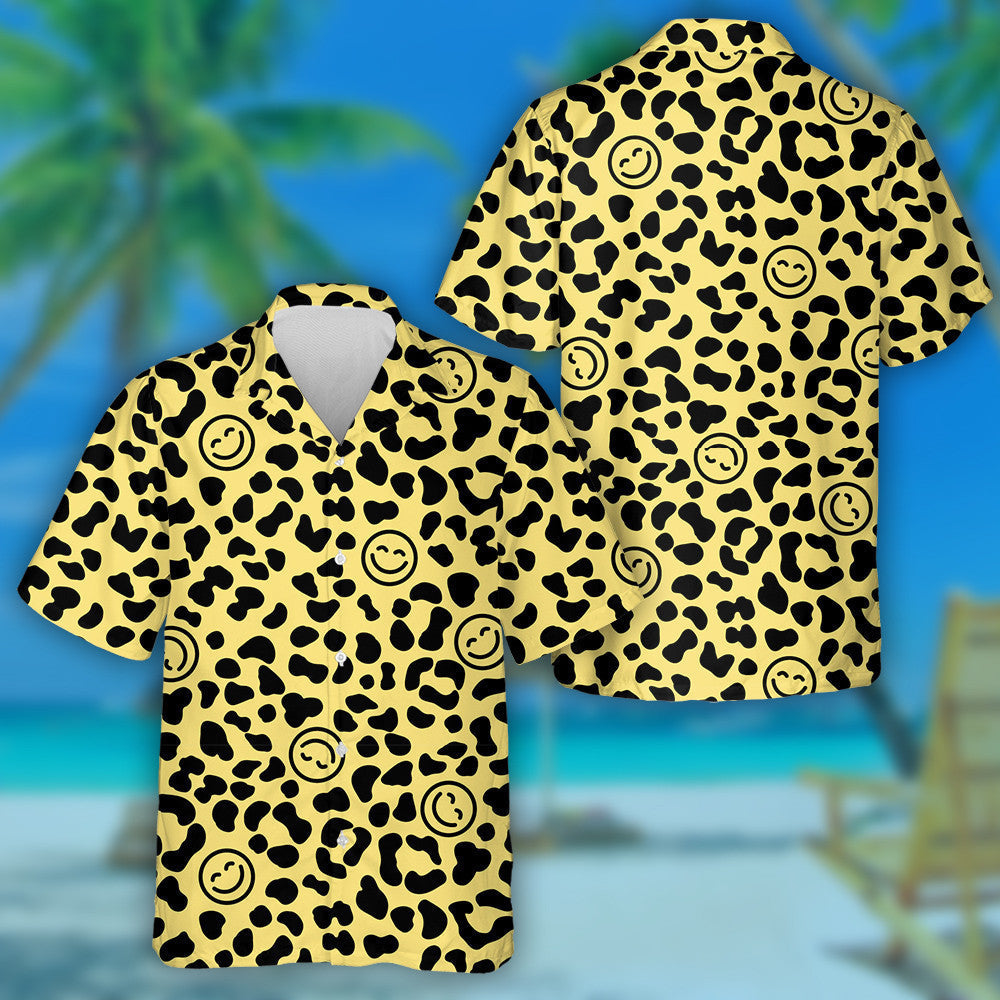 Leopard Skin With Happy Face Smiling Emoticon Hawaiian Shirt, Hawaiian Shirt Gift, Christmas Gift