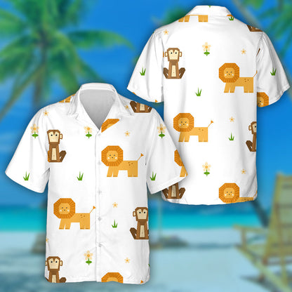 Leon agus moncaí gleoite na hAfraice le Léine Haváíach Bláth agus Féir, Bronntanas Léine Haváí, Bronntanas Nollag