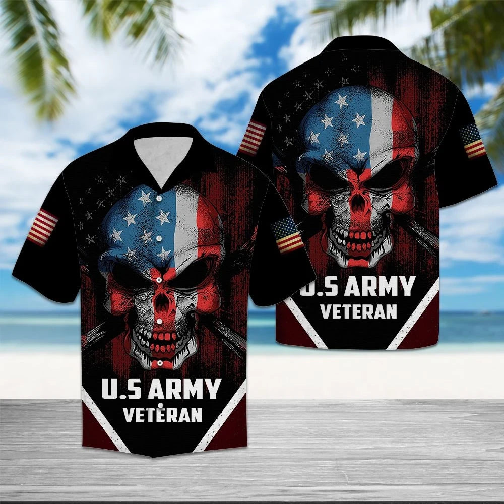 Usa Veteran Flag Skull Face Hawaiian Shirt, Hwaiian For Gift