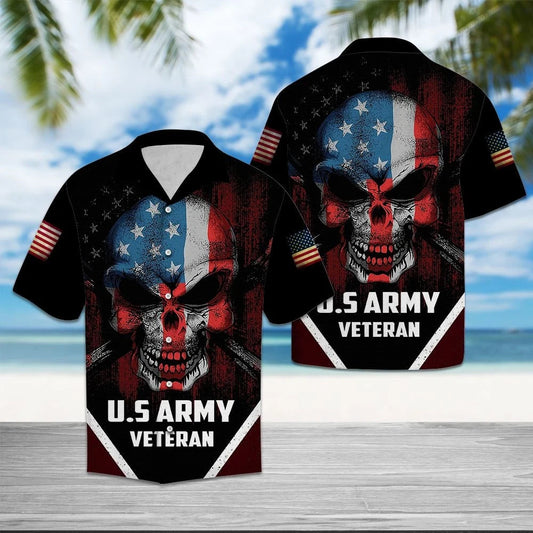 Usa Veteran Flag Skull Face Hawaiian Shirt, Hwaiian For Gift