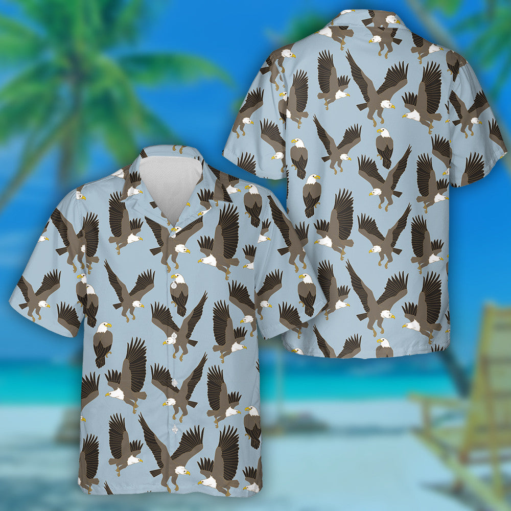 Eagles In Different Poses On Blue Background Hawaiian Shirt, Hawaiian Shirt Gift, Christmas Gift