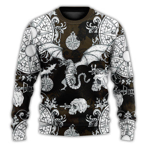 Dragon Flying With Skull Gothic Style Ugly Christmas Sweater, Christmas Gift, Gift Christmas 2024