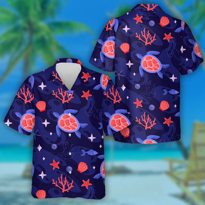 Sea Turtles And Corals In The Sea Hawaiian Shirt,Hawaiian Shirt Gift, Christmas Gift