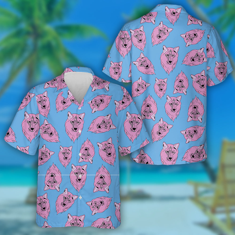 Cartoon Characters Pink Face Of Wolf Hawaiian Shirt, Hawaiian For Gift