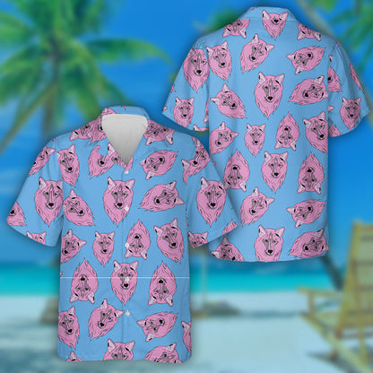 Cartoon Characters Pink Face Of Wolf Hawaiian Shirt, Hawaiian For Gift
