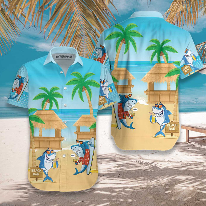 Awesome Sharks Party On The Beach Hawaiian Shirt, Hawaiian For Gift